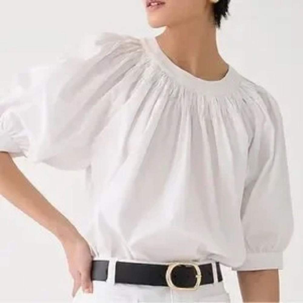J.Crew White Women‎ Smock Neck Puff Sleeve Top in Cotton Poplin Size XXL